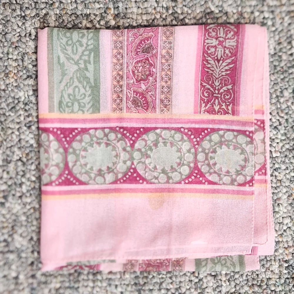 Bloomingdale's Pink and Green Stripe Patterned Silk Oblong Scarf